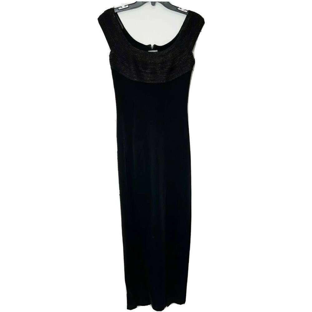 VTG Tadashi Shoji Ribbed Long Bodycon Womens Black XS Evening Gown Y2K 90s